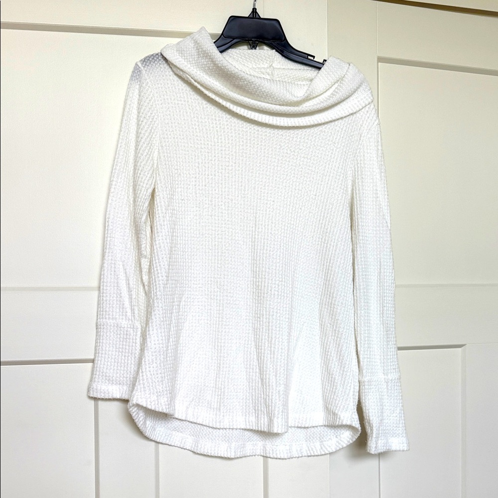 The Mint Elegant White Cowl Neck Waffle Top